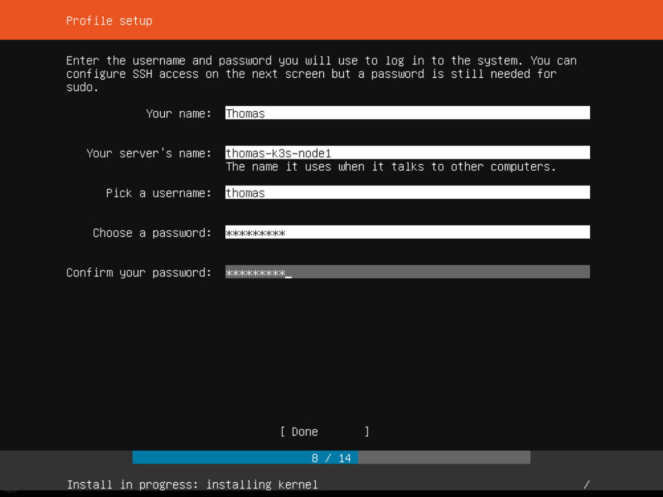 Profile Setup for Node 1