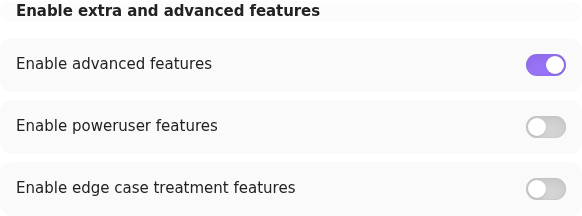 Advanced features enabled