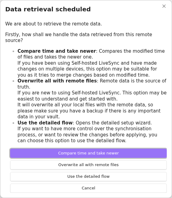Fast Setup data retrieval choices