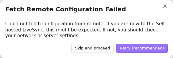 Expected missing remote configuration choice for a new database