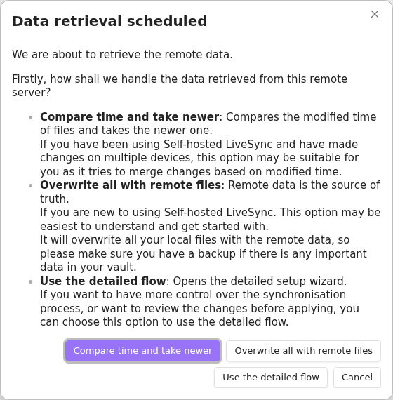 Fast Setup data retrieval choices