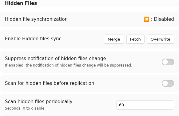 Hidden File Sync initialisation choices