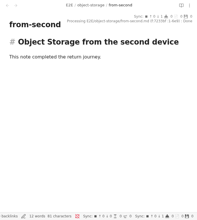 Second-device note received by the first Object Storage device