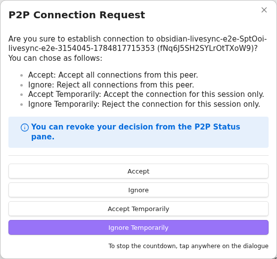 Explicit P2P connection request on the first device