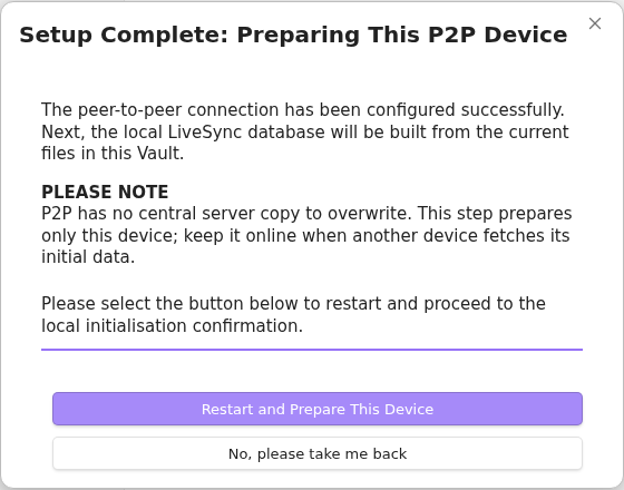 P2P local initialisation on the first device