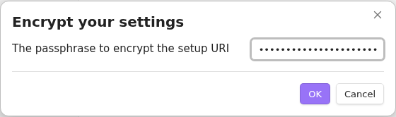 Masked passphrase for a new Setup URI for another device