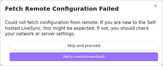 Expected missing remote configuration choice for a new database