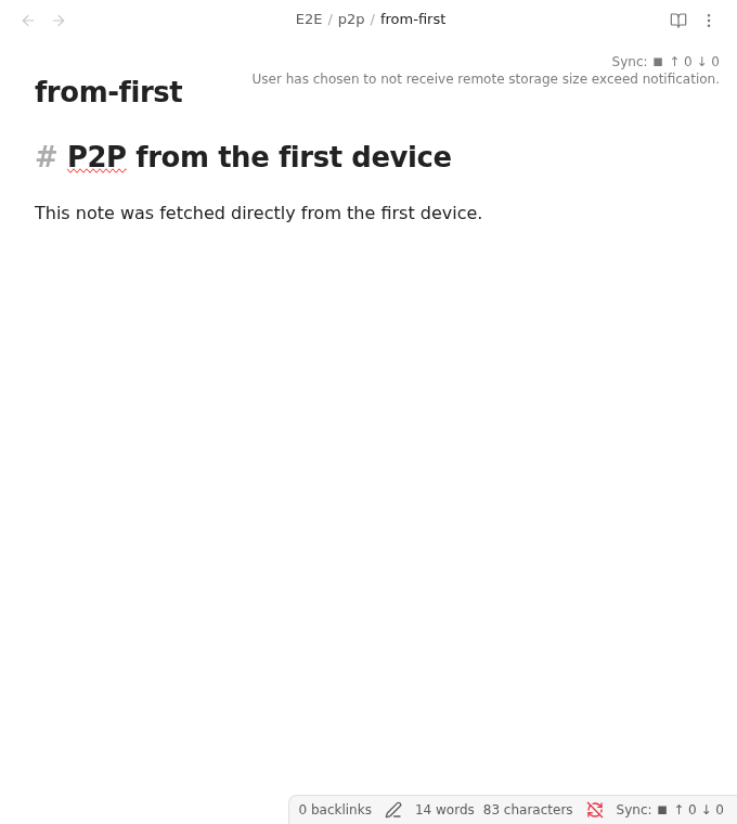 Note from the first device received by the second P2P device
