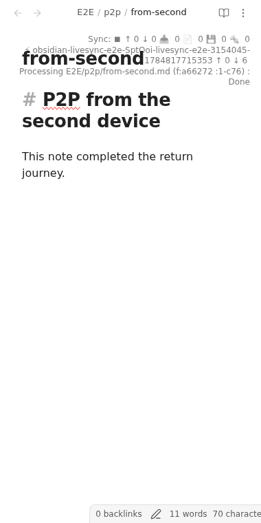 Second-device note received by the first P2P device