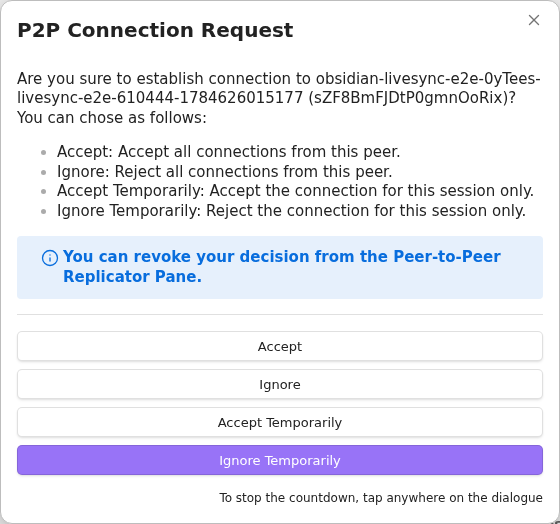Explicit P2P connection request on the first device