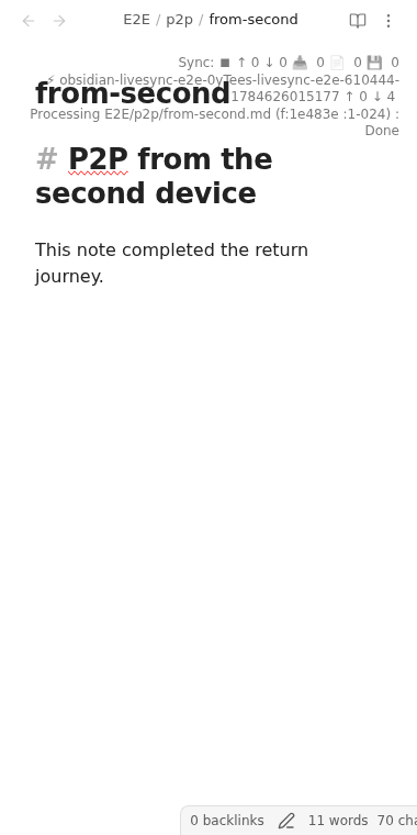 Second-device note received by the first P2P device